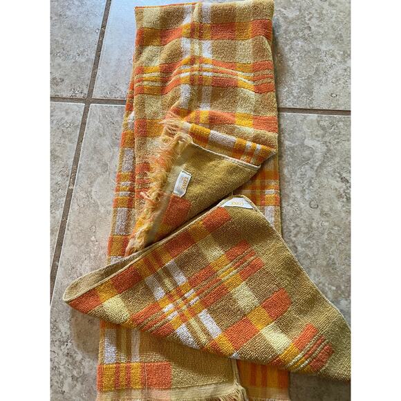 Vintage CONE towel & washcloth set orange greens white cotton 70s mod bathroom - Picture 3 of 3